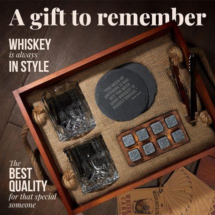 Mixology & Craft Whiskey Stones Gift Set for Men - 2 Glasses, 8 Chilling Rocks &