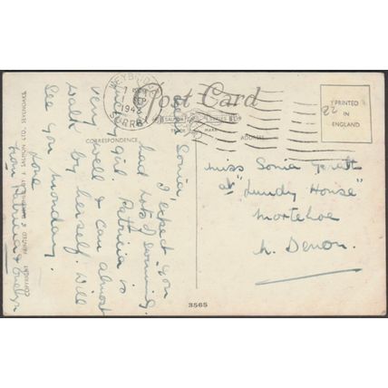 Horse, Foal and Chickens, 1942 - Salmon Postcard