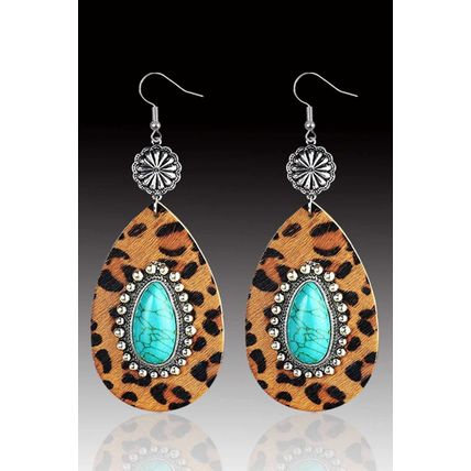 Chestnut Western Leopard Turquoise Inlay Drop Earrings