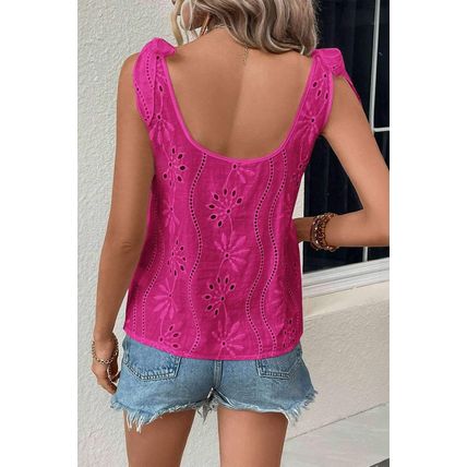 Rose Red Embroidery Patterned Knotted Straps V Neck Tank Top