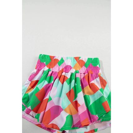 Green Abstract Print Smock Waist Casual Shorts