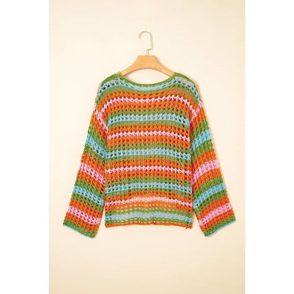 Carrot Multi Stripe Open Knit Sweater Beach Cover Up