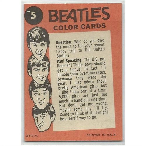 BEATLES ' ORANGE back ' card # 5 ( 1964 )