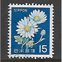 JAPAN 1966 15y YELLOW BLUE CHRYSANTHEMUMS SG1050 FINE USED#