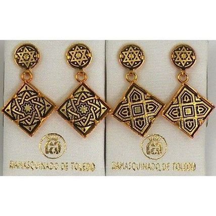 Damascene Gold Star of David Design Drop Earrings by Midas of Toledo Spain 3144