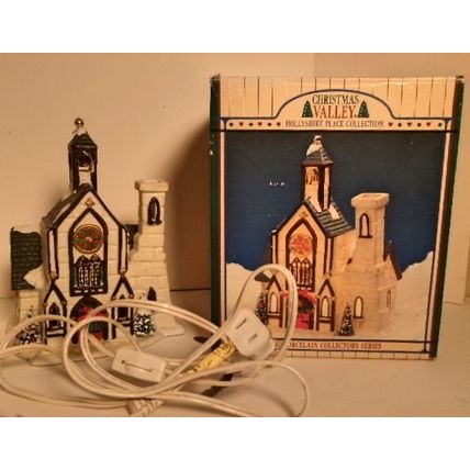 1991 Porcelain Christmas Valley Village Church Hollyshire Place Cord Inc CVH 111