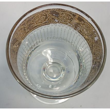 Culver Stemmed Tumbler Glasses Gold Trim Vertical Frosted Mid Century 4 1/4"