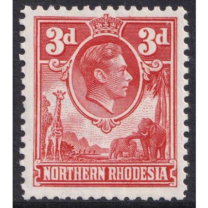 Northern Rhodesia KGVI 1938-52 3d Scarlet Animals SG35 Mint MNH