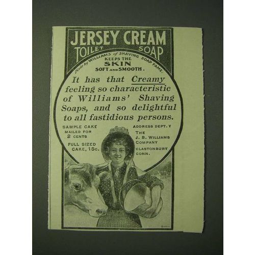 1900 Williams' Jersey Cream Toilet Soap Ad - Keeps the skin soft and smooth