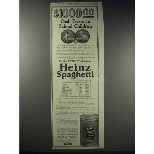 1913 Heinz Spaghetti Ad - Cash Prizes School Children