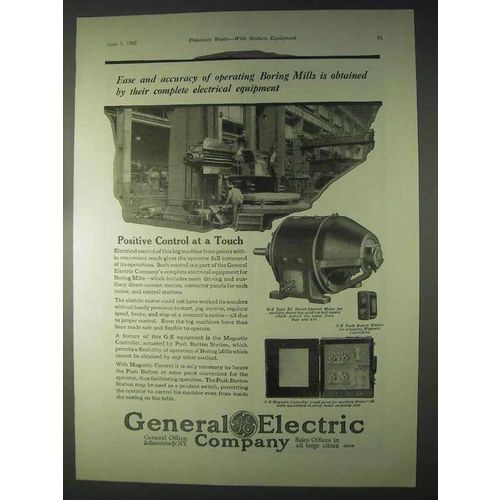 1922 G.E. Boring Mills Equipment Ad - RC DC Motor +