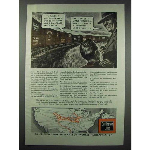 1943 Burlington Lines Railroad Ad - All Those Cars