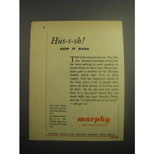 1948 Murphy A122 Radio Ad - Hus-s-sh! Keep it dark