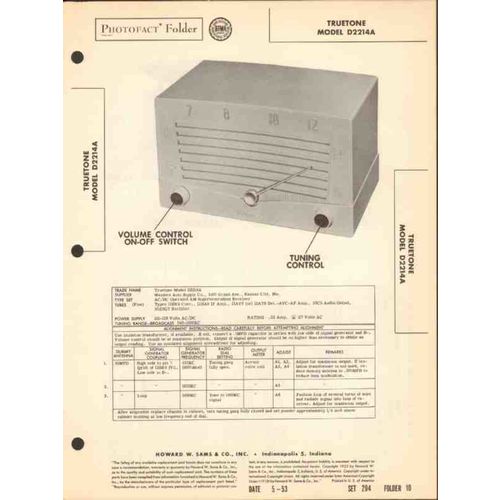 TRUETONE model D2214A 5 tube AM radio receiver Sams Photofact manual
