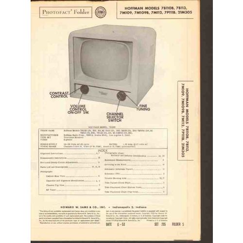 HOFFMAN model 7Bxx 7Mxx 7Pxx 21Mxx TV television Sams Photofact manual