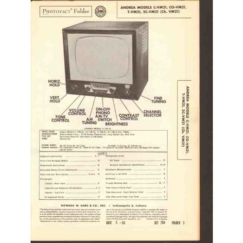 ANDREA model xx-VM21 TV television receiver Sams Photofact manual