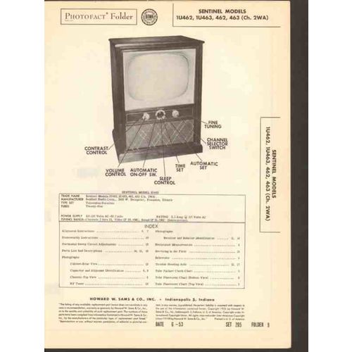 SENTINEL model 1U462 1U463 462 463 TV television Sams Photofact manual