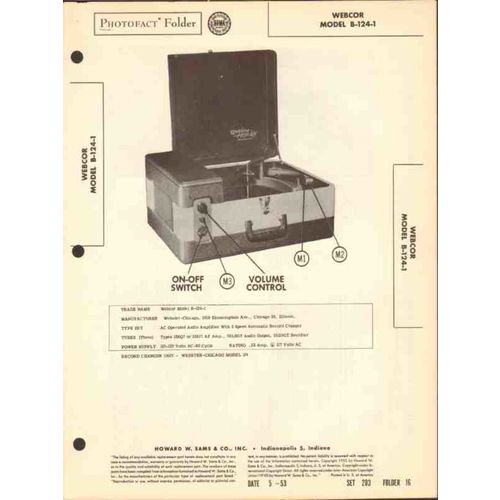 WEBCOR model B-124-1 3-speed record changer Sams Photofact manual