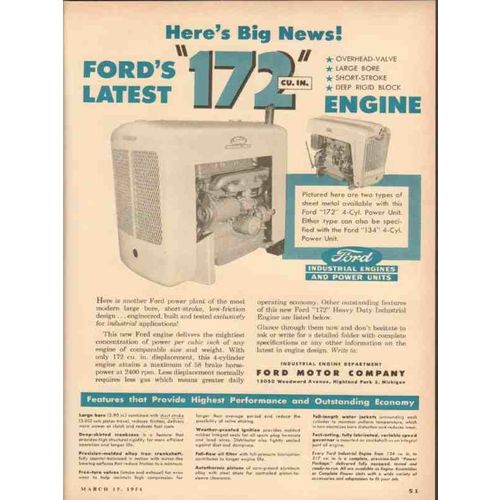 FORD MOTOR COMPANY 1954 Heres big news latest 172 engine vintage ad