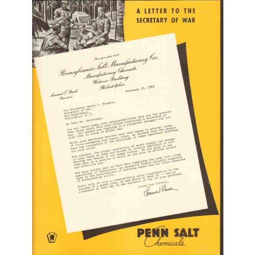 PENNSYLVANIA SALT MFG COMPANY 1943 letter Secretary War WW2 vintage ad