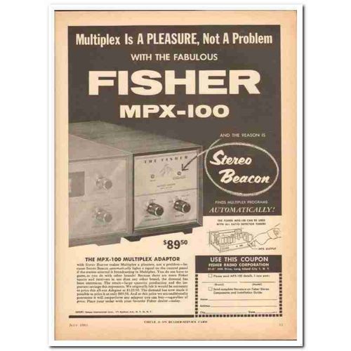 FISHER RADIO CORP 1961 MPX-100 Multiplex Stereo Beacon vintage ad