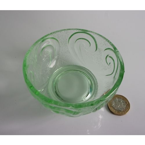 Bagley Art Deco Green Glass "Rutland" Small Trinket Bowl and Lid.