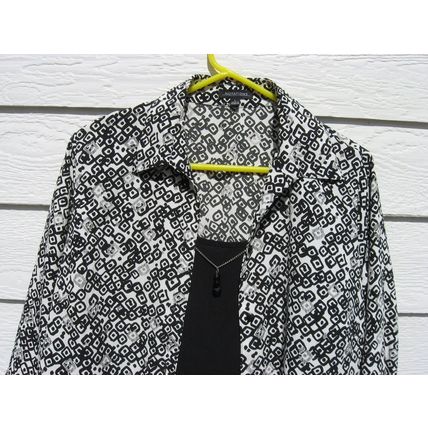 Womens Notations Top Blouse Large 42 Chest Black White Blazer Faux Front