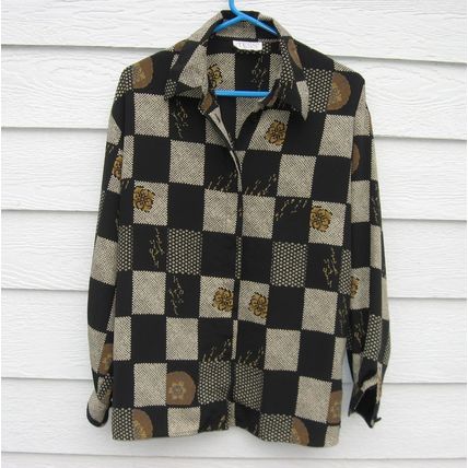 Womens Tess Blouse Medium 44 chest Black Checked Shirt Top Long Sleeve