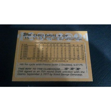 1988 Topps Card # 015 Chili Davis Excellent-Mint (6) San Francisco Giants