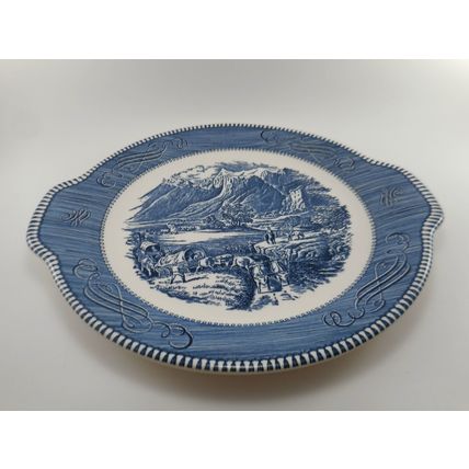 CURRIER & IVES "THE ROCKY MOUNTAINS" PLATTER 11 1/2" Wagon Trail Oxen Frontier