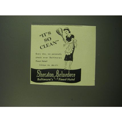 1949 Sheraton Belvedere Hotel Ad - It's so Clean