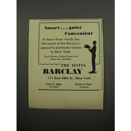 1951 The Hotel Barclay Ad - Smart.. quiet convenient