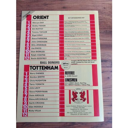 1980/81 League Cup 2nd Round Programme & Ticket - Orient vs Tottenham / Spurs