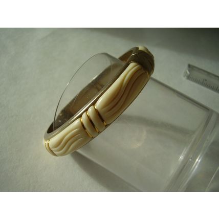 Vintage Clamper Bracelet Celluloid Brass Ivorine Cream 1950's Bangle