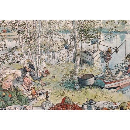 Carl Larsson Crayfishing Postcard used VGC