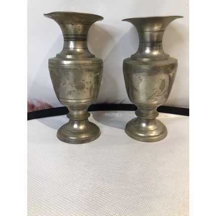 Pair of Small Metal Vintage Vases