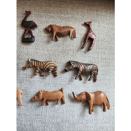 12 x Vintage, Hand Carved, Wooden African Animal Models/Toys - Elephant, Giraffe