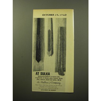 1960 Sulka Ties Advertisement - At Sulka