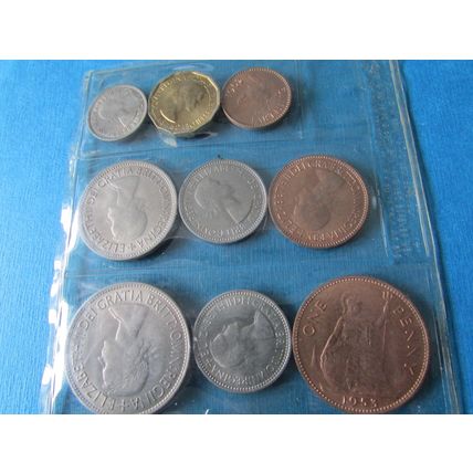 1953 QUEEN ELIZABETH II CORONATION SET OF NINE COINS SEALED IN PLASTIC (5)