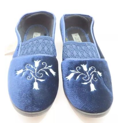 Ladies Navy Blue Slippers with Elastic Front Disabilty Footwear Gift Size 5