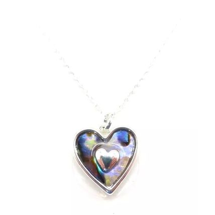 Paua Shell Heart Pendant on a Silver Plated Necklace 44 CM Ladies Jewellery