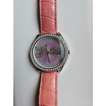 Ladies Guess Watch with Pink Leather Strap & Silver & Pink Face