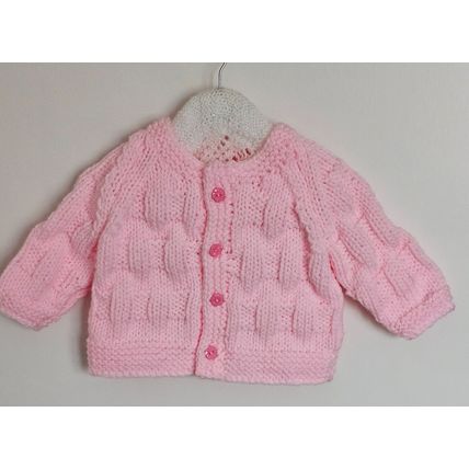 Hand Knitted Baby Pink Chunky Wool Jacket & Hat to fit 9-12 Months Approx