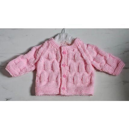 Hand Knitted Baby Pink Chunky Wool Jacket & Hat to fit 9-12 Months Approx