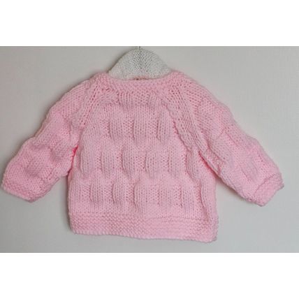 Hand Knitted Baby Pink Chunky Wool Jacket & Hat to fit 9-12 Months Approx