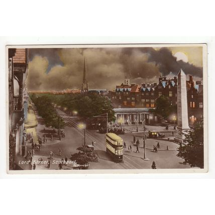 Lord Street Southport by Moonlight Postcard RP Lancashire