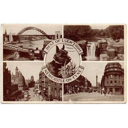 R.P. MULTI-VIEW POSTCARD OF NEWCASTLE-ON-TYNE NORTHUMBERLAND POSTED 1945 (4238)