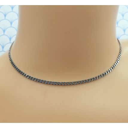 Vintage Italian 925 Sterling Silver Short 14" Curb Chain Choker Necklace