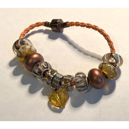 Brown & Orange Braided Orange Bracelet with Charms #3364