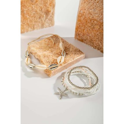 White 7pcs Starfish Seashell Beaded Bracelet Set